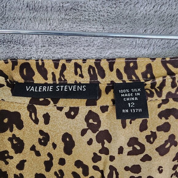 Womens Valerie Stevens Brown Leopard Print 100% Silk Midi Skirt Side Zip Size 12 - Picture 3 of 9